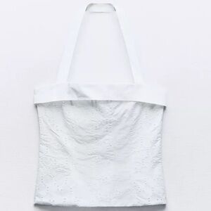 Zara White Embroidered Eyelet Halter Top